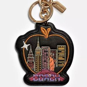 COACH Skyline Apple Keychain / Bag Charm In Leather & Signature Canvas